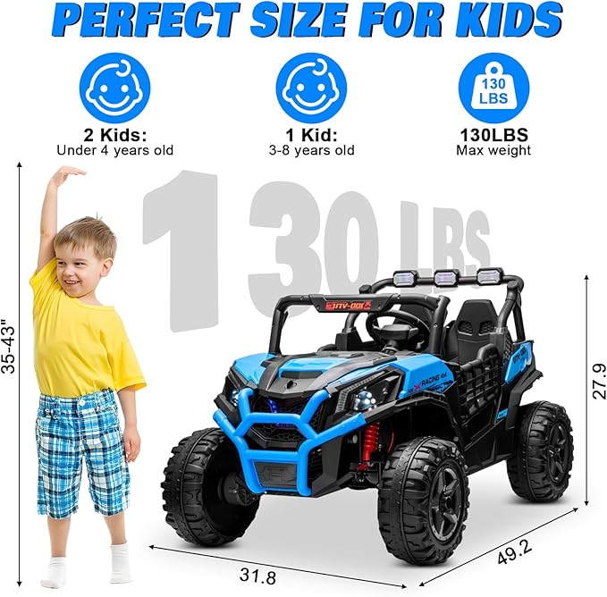 24V 2 Seater Ride on Car for Big Kids, JOYRACER 4x4 Off-Road UTV Toy w/Remote Control, 800W Powerful Motors, 20" Large Seat, 5 Mph Max Speed, Bluetooth, MP3, Lights, Electric Car for Kids, Blue