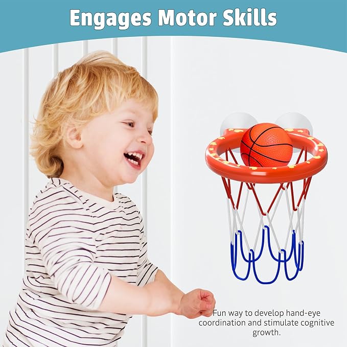 MARPPY Bath Toys – Bathtub Basketball Hoop for Toddlers and Kids, Bath Toy Shower Toy with 4 No-Hole Balls and Suction Cups Basketball Hoop Bath, Tub Toys for Kids and Toddlers