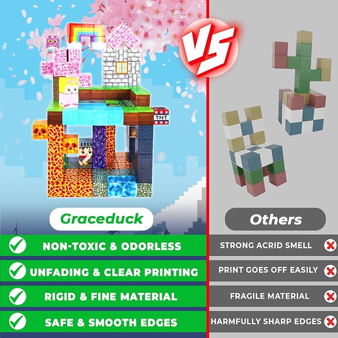 GraceDuck Magnetic Blocks - 150 PCS Build Dark Forest Castle - Magnetic Toys for Montessori Toddler Easter Christmas Birthday Gifts - STEM Sensory Toys for 3 4 5 6 7 8 9 10 Year Old Boys & Girls