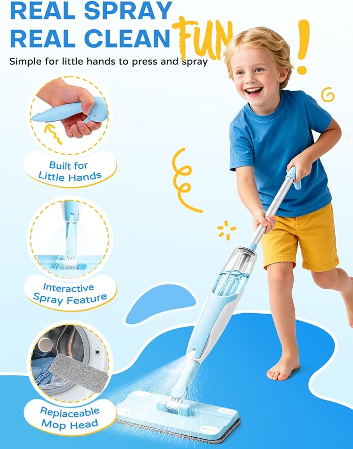 Kids Cleaning Toy Set,Blue Spray Mop Montessori Toys-Kids Cleaning Toy Set,Mini Spray Mop Montessori Toys Spray Mop & Kids Broom Dustpan Set Cleaning Toys Gift for Toddlers Girls Boys Age 3+