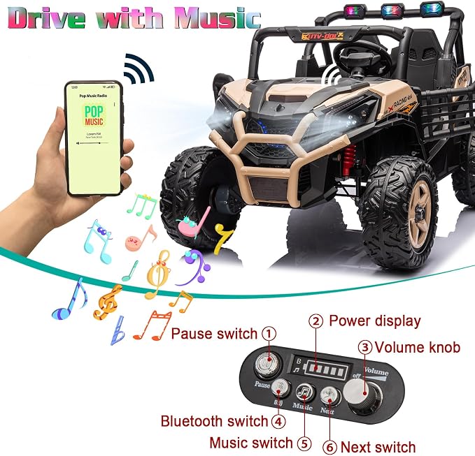 4WD UTV 24V Ride On Toys for Big Kids Ride On 2 Seater Ride On Toys Kids | 2 Seater Ride On Car for Kids Side-by-Side UTV Electric Cars for Kids Electric Ride Car Ride On Toys for Kids 4-8