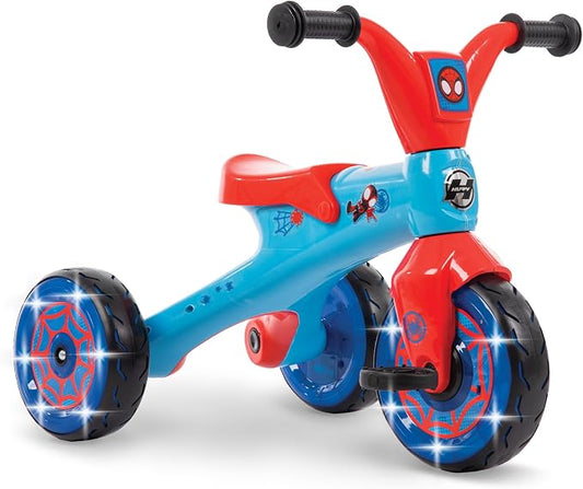 Huffy Marvel Spidey and His Amazing Friends Light Up Kids' Trike, Ideal for Ages 3+ Years Old, LED Light Feature, Under Seat Storage, Fun and Playful Design, Spider-Man