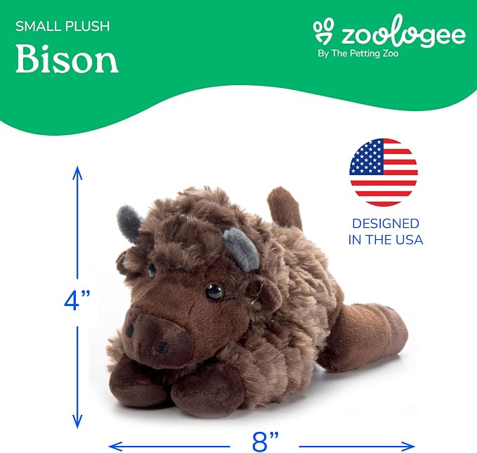 The Petting Zoo Bison Stuffed Animal Plushie, Gifts for Kids, Scoopz Wildlife Animals, Bison Plush Toy, 8 inches