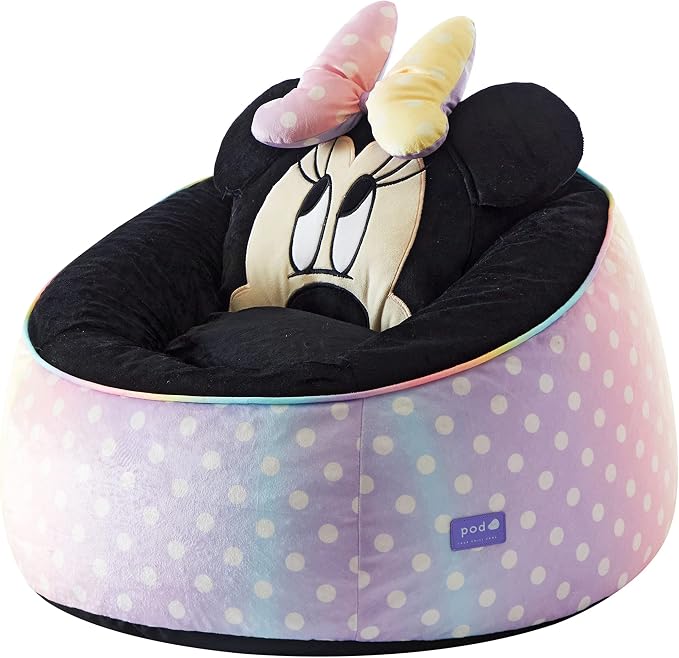 Idea Nuova Disney Minnie Mouse Hillside by pod Plush Kids Bean Bag Chair, 24" Hx24 Hx17 H, Large