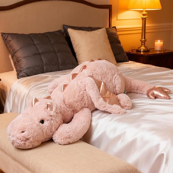 ARELUX Giant 50in 3Lb Big Pink Dragon Large Stuffed Animals Cute Plush Toy Fuzzy Jumbo Dinosaur Pillow Plushies with Wings Cuddly Soft Pterosaur Plushie for Friends Family Member