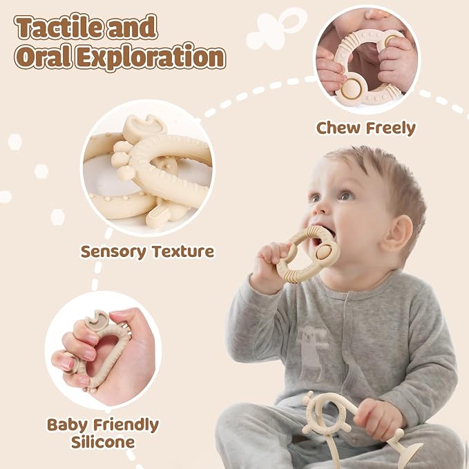 Baby High Chair Suction Cup Toys, Sensory Teething Relief | Tactile Silicone Teether Developmental Toy for Babies, Einstein Activity for Airplane Travel, Table, Highchair Tray