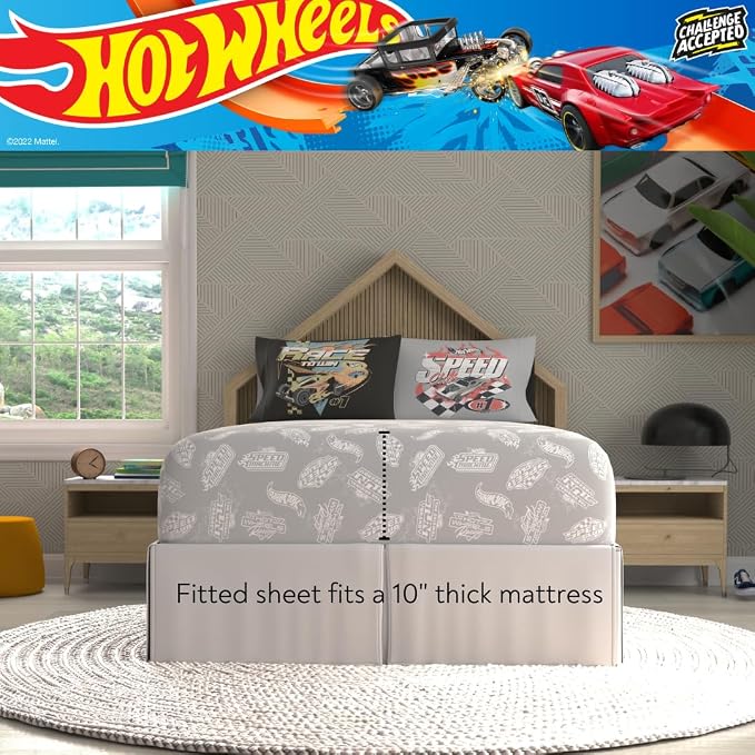 Hot Wheels Kids Bedding Super Soft Comforter and Sheet Set with Sham, 7 Piece Full Size, (Officially Licensed Product) by Franco