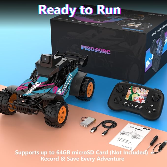 RC Car with Camera, RC Truck, FPV Remote Control Car, 2.4GHz 2.8" Screen, 60° Adjustable Camera, Live Video, APP/Radio Dual Control, 2 Speeds, Rechargeable Off-Road RC Cars, Gift for Adults&Kids