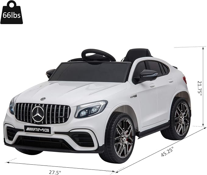 Aosom 12V Toddler Ride On Car with Remote Control, Mercedes Benz AMG GLC63S Coupe, Electric Car with 2 Speed, MP3 Player, Light, Horn, Songs, Suspension, White
