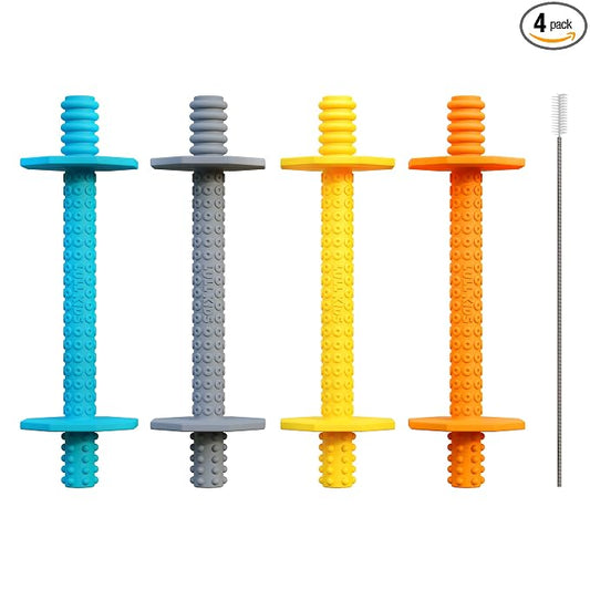 Hollow Teething Tubes - Baby Teething Toys for Babies 0-6 Months, Teething Toys for Babies 6-12 Months - Baby Teether, Teething Straws, Teething Sticks (4 Pack)