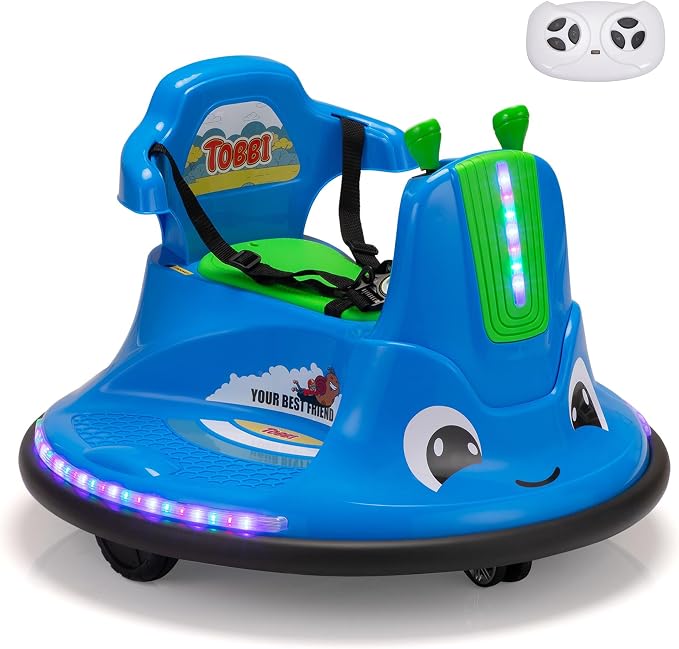 TOBBI Kids Electric Ride On Snail Shape Toy, 12V Battery Powered Toddler Bumper Car with Parent Remote Control/Funny Stickers/360 Degree Spin for Children of Aged 1-6-Azzure