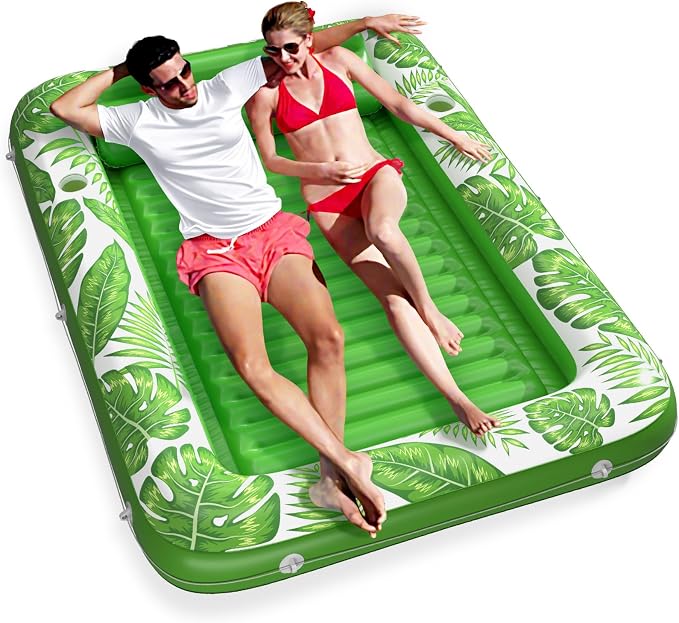 Inflatable Tanning Pool Lounger Float - Jasonwell 4 in 1 Sun Tan Tub Sunbathing Pool Lounge Raft Floatie Toys Water Filled Tanning Bed Mat Pad for Adult Blow Up Kiddie Pool Kids Ball Pit (GLE, XL)