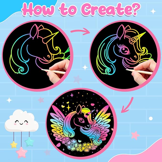 ZMLM Scratch Paper Art-Crafts Gift: 2 Pack Rainbow Notebooks Supplies Toys Easter Basket Stuffers for 3 4 5 6 7 8 9 10 Years Old Girls and Boys Kids Birthday Party Travel Games (Pink & Blue)