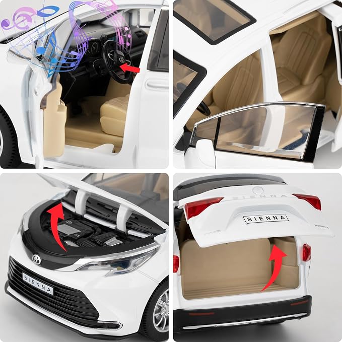 BDTCTK 1:24 Sienna MPV Car Model, Pull Back Diecast Toy Car with Sounds＆Lights for Kids Boys Girls and Adults, Gift White.