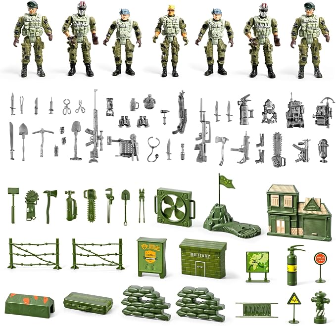 78-in-1 Army Men Toys Sets with Realistic Military Truck/Helicopter/Kayak Boat/Motorcycle/Army Men Action Figures/Weapon Gears, Army Toys Gift for Boys Kids 4-7 6-8 8-14 Fun Birthday Party Favors
