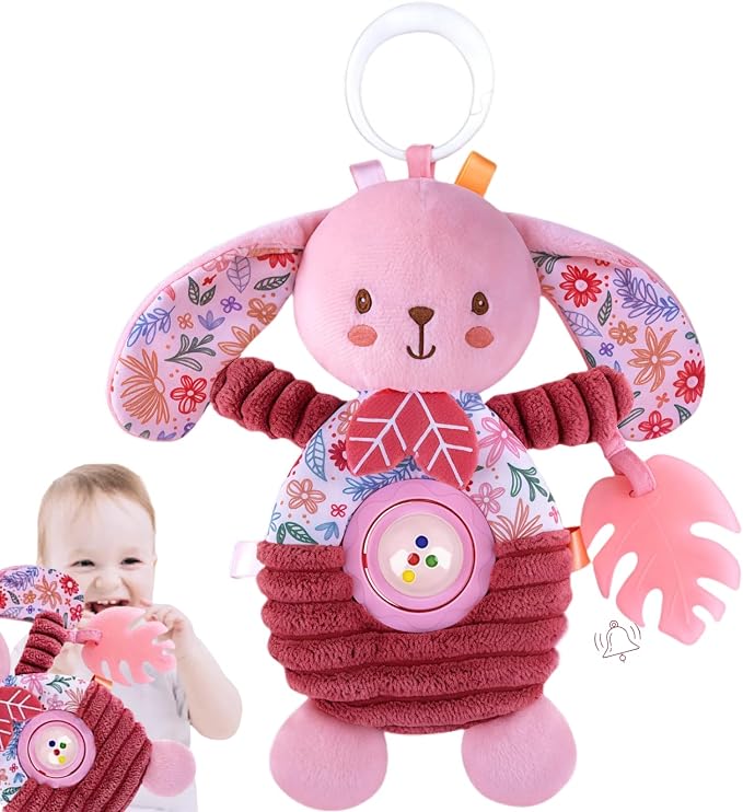 Baby Crib Toys Hanging Stroller Car Seat Toy for Infant 0-2-3-4-5-6-7-8-9 Month Old, Newborn Infant Girl Gifts Carseat Sensory Rattle Crinkle Teething Teether for Babies 6-12 Month Essentials