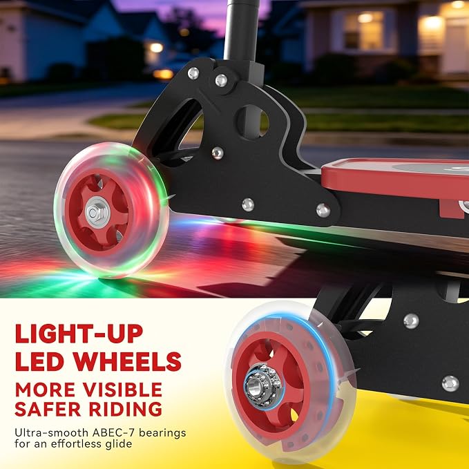 Scooter for Kids Ages 3-5, LED Light Up 3 Wheel Toddler Scooter with 4 Adjustable Heights, Lean-to-Steer Wheels, Safe Metal Brake, Foldable Kick Scooter for Boys Girls, Support 120 lbs, Birthday Gift