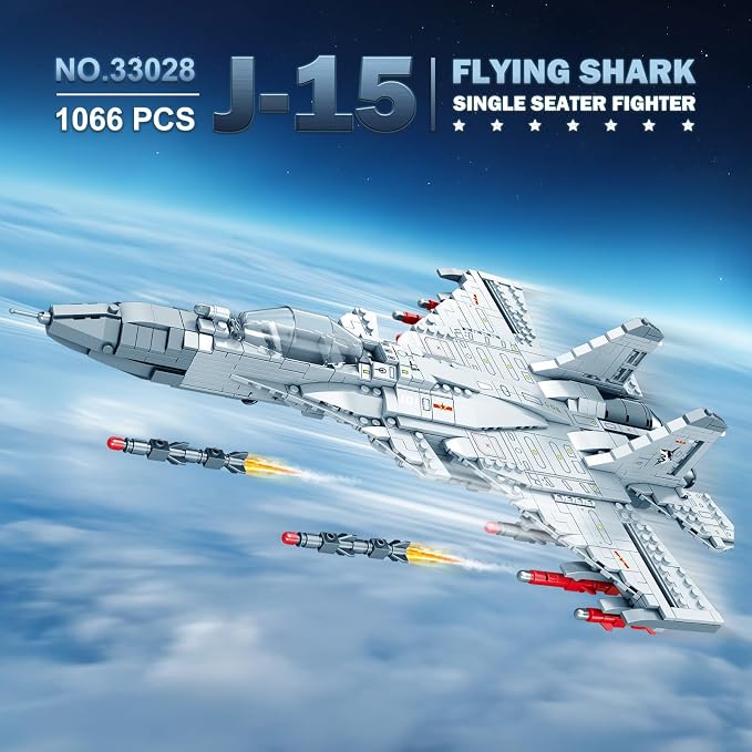 Reobrix J-15 Fighter Jet Building Set,Military Airplane Jet with Movable Wings,Single Seater Fighter 33028,Aircraft Model Kits,Military Displays,Gift for Adult,1066PCS