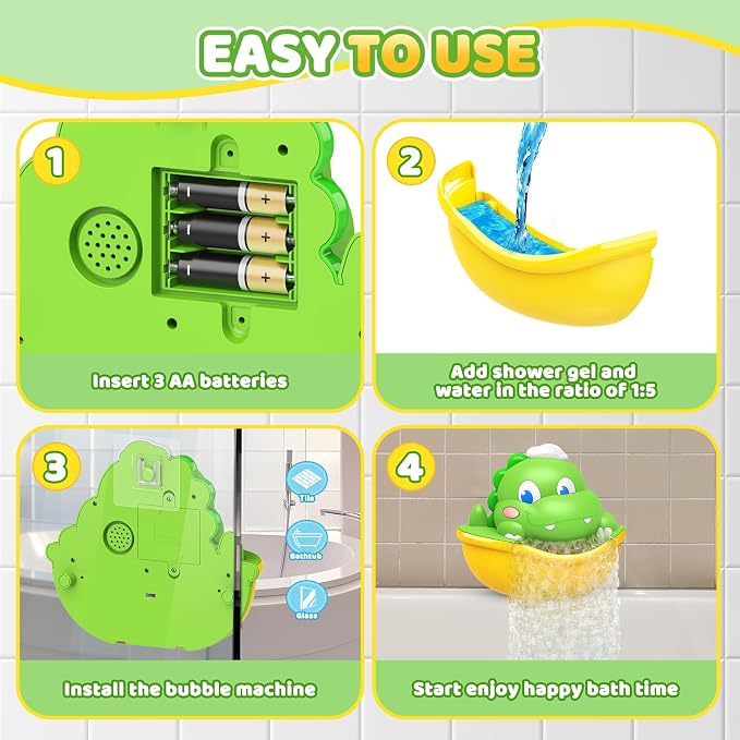 Bath Toys,Light-Up Bath Bubble Machine Automatic Bubble Maker Bathroom Toy for Kids Ages 1-3 4-8 Toddler Bathub Toy Easter Basket Stuffers Dinosaur Toys for Kids 3-5