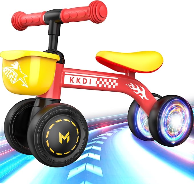 Baby Balance Bike Ride on Toys for 1 2 Year Old, Toddler Bike, First Birthday Gifts for 1 2 Year Old Boys Girls, Baby Indoor Outdoor Toy, Colorful Lighting Silent Wheels, No Pedal/Basket