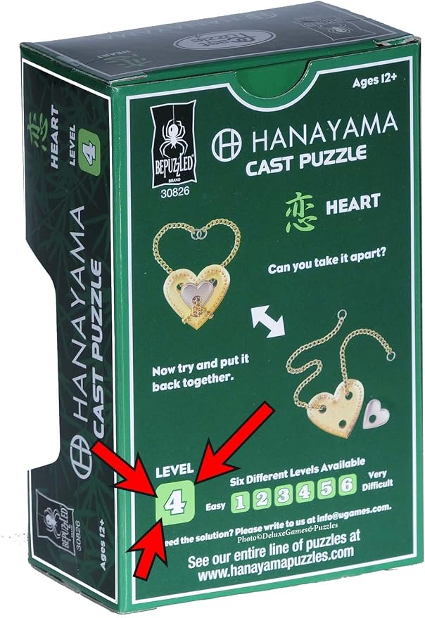 Bepuzzled Heart Hanayama Cast Metal Brain Teaser Puzzle (Level 4) Puzzles For Kids & Adults Ages 12 & Up