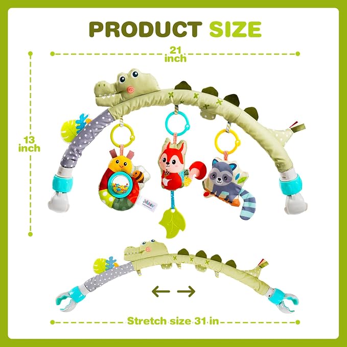 Jollybaby Bassinet Stroller Crib Mobile Toy for Baby 0-6-12 Months, Infant Clip On Arch Hanging Toy, Montessori Sensory Nursery Mobiles Toy for Newborn Gift - Crocodile