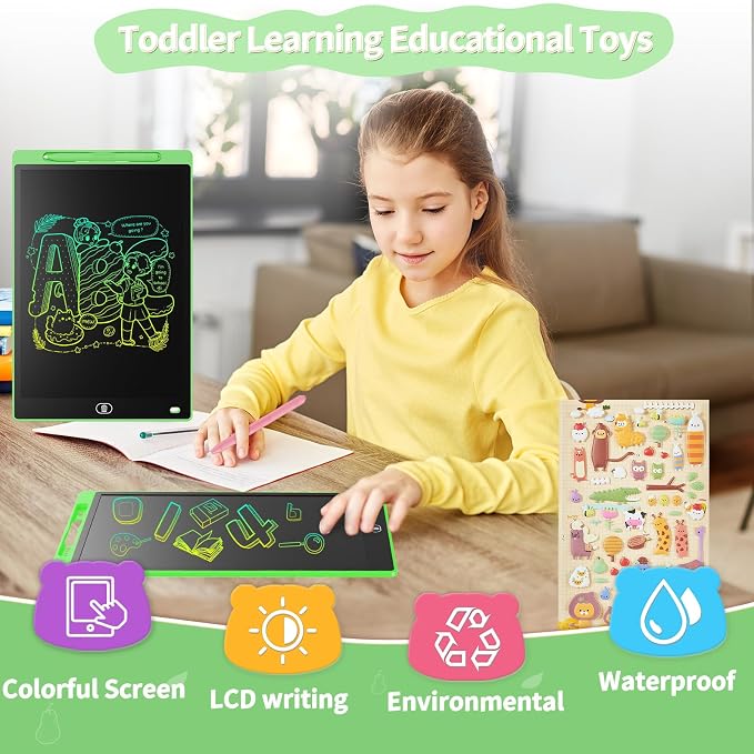 Genialba LCD Writing Board 8.5 Inches, Colourful Electronic Tablet, Portable Erasable Drawing Board, Graphic Tablet for Children's Games 3 4 5 6 7 Year Old Kid Boys Girls (Green)