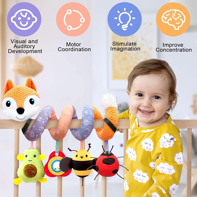 MONSTIME Car Seat Toys Newborn Toys, Stroller Toy Baby Toys 0-6 Months Carseat Toy for Infants 0-6 Months for Carseat Stroller Crib with Music Rattles Teether, Baby Toy for 0 3 6 9 12 Boys Girls