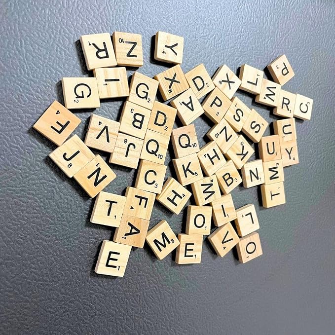 YJ PREMIUMS 52 PC Wood Magnetic Letter Tiles Magnets | Big Large Square Wooden Alphabet Letters Tile Magnet Pieces for Fridge Refrigerator wall | Fun novalty Decorative Game Board for Adults