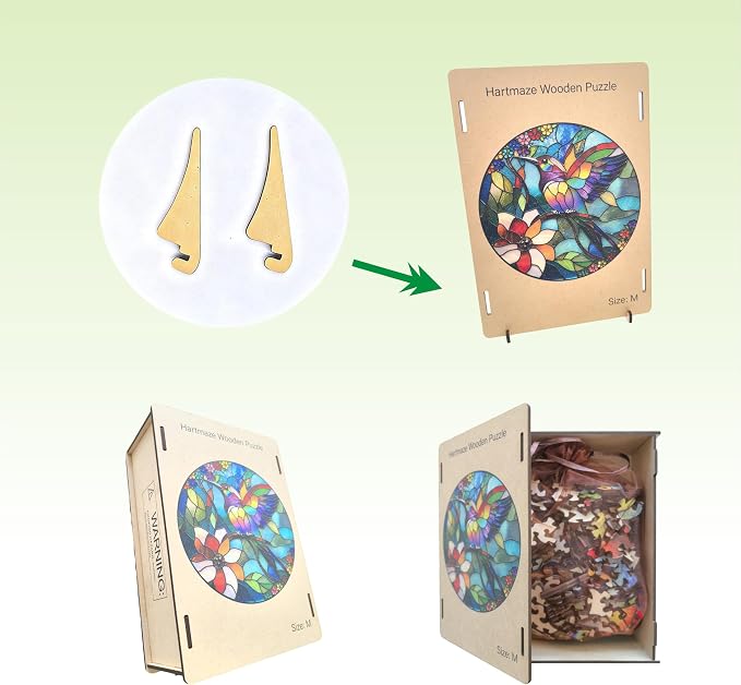 Hartmaze Stained Glass Hummingbird Wooden Puzzle, 178 Intricate Irregular Pieces, 11.2x11.2 Inch, Exquisite Wooden Gift Box – Vibrant Mosaic Art Jigsaw for Adults & Kids 8+