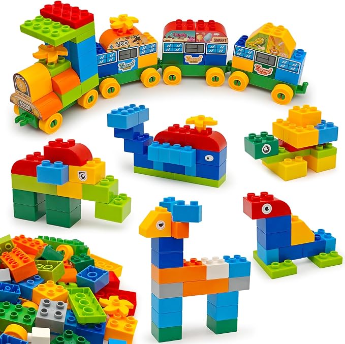 ZHX 93 PCS Classic Creative Building Blocks for Toddlers 3-5, Large Bricks with Train and Stickers, STEM Educational Preschool Toys Compatible with Major Brands with Gift Box