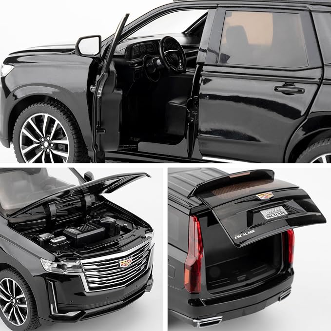 WAKAKAC Toy Car 1:24 Escalade SUV Model Car, Alloy Pull Back Diecast Collectible Cars with Sounds＆Lights for Kids Boys Girls and Adults, Gift Black