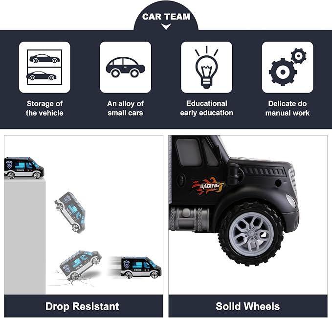 Toddler Toys for 3-4 Year Old Boys,Large Transport Cars Carrier Set Truck Toys with 12 Die cast Vehicles Truck Toys Cars,Ideal Christmas Easter Gifts Toys for Kids Age 3-7
