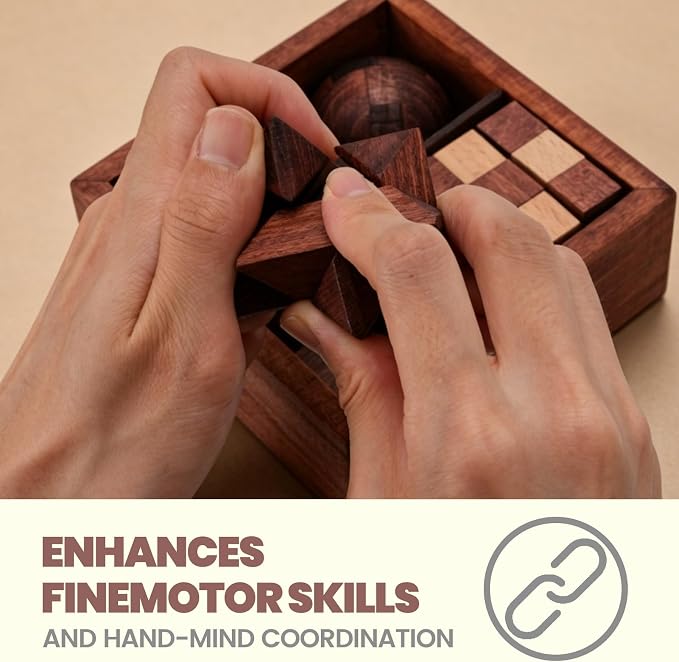 Wooden Brain Teaser Puzzles for Adults Teens - Brain Teaser Puzzles with Wooden Box 3D Puzzle Game Toys for Adults Teens - Unlock Interlocking Puzzle Adults Teens IQ Education Smart Toys