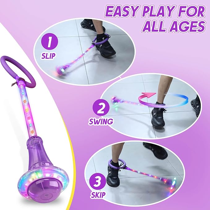 Dolanus Skip Toys for 5-12 Year Old Kids, Girls Birthday Gifts for Age 5 6 7 8 9 10 11 12, Outdoor Outside Sports Games, Girls Toys Age 6-8 8-13, Portable Colorful Flash Wheel Swing Ball (Purple)