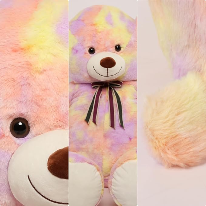 Tezituor Valentine Big Teddy Bear,52'' Giant Stuffed Animal,Large Soft Bear Plush Toy,Plushie for Warmth & Comfort for Girlfriend Girls Boys Girlfriend for Christmas, Birthday,Rainbow Yellow