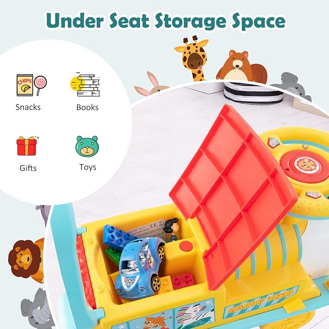 Costzon Ride on Toys, 6V Electric Ride on Train with Tracks, Storage Seat, Flashing Lights & Music, Backrest, Anti-tilt Device, Gift for Toddler Boys & Girls, Battery Powered Ride on Car (Blue)