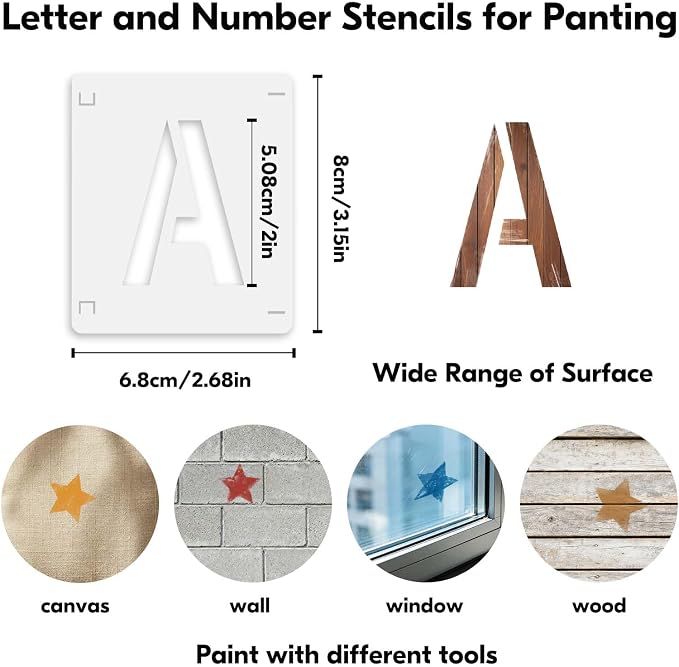 84PCS 2 Inch Letter Number Symbol Stencils, Reusable Alphabet Templates Interlocking Stencil Kit for Painting on Wood, Wall, Fabric, Rock, Sign, DIY Art Projects
