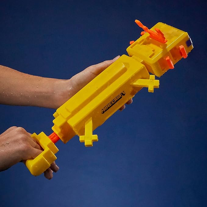 Nerf Super Soaker Minecraft Axolotl Water Blaster, Minecraft Axolotl Mob Design, Outdoor Water Toy, Outdoor Games for Kids