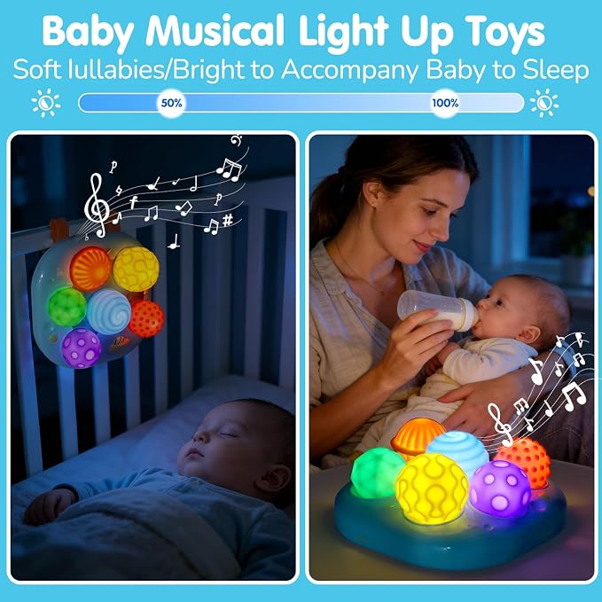 Tsomtto Baby Toys 6-12 Months, Interactive Bright Color Textured Multi Sensory Balls with Sound Effects for Toddlers 1-3, Musical Light Up Montessori Toys 1 Year Old 4 5 6 7 8 9 10 Month Old Boy Girl