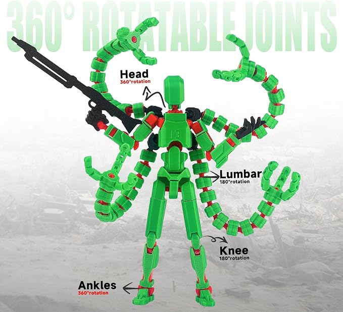 Already Assembled T13 Action Figure Accessories,T13 Multi-Jointed Movable,for Collectors Desktop Decorations t-13 Movability 3D Printed Toys (Green, 5.5inch)