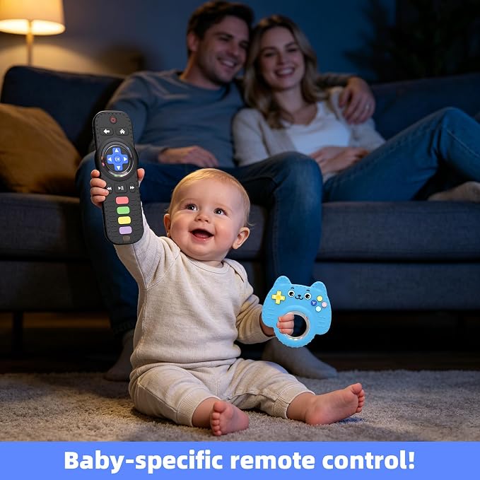 Chuya 2 Pack Baby Toys for Infants 0-24 Months, Remote Control Teether | Silicone Baby Rattles with Sensory Relief, Gift for Boys Girls