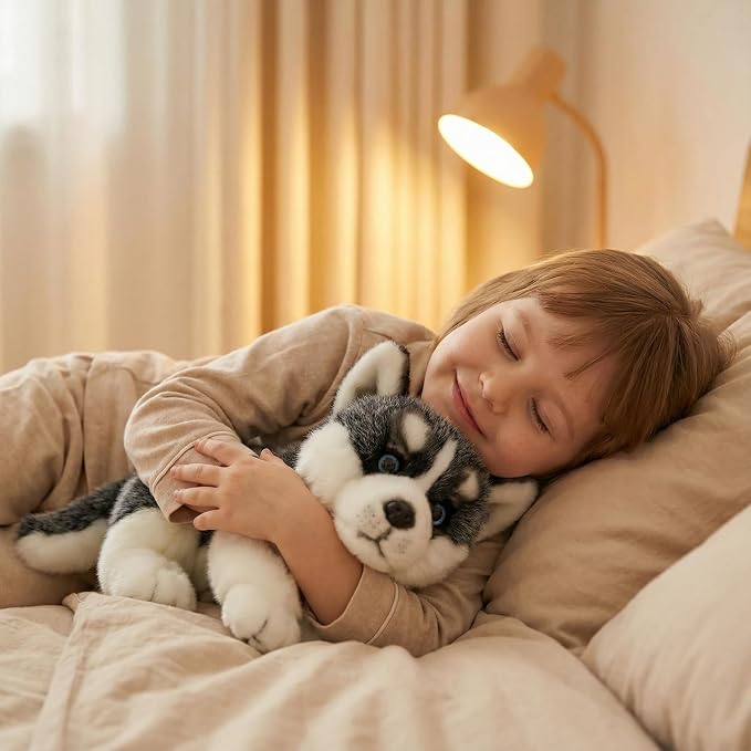 CU-MATE 16" Plush Siberian Husky Dog Toys, Simulation-Realistic & Lifelike Soft Stuffed Animal Dog, Handmade Lying Stuffed Dog Toys, Present Gift for Boys and Girls
