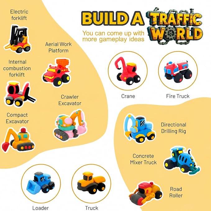 Air Dry Clay Kit for Kids – 12 Pack Construction Vehicles Modeling Clay Set | DIY Art Crafts with Sculpting Tools & Tutorials, Ultra Light Soft Magic Clay Car, Birthday Party Favors for Boys Girls