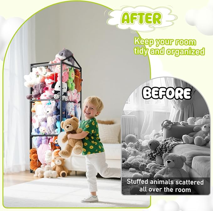 NomNest Stuffed Animal Storage Zoo, Large Metal Plushies Organizer, Heavy Duty Metal Teddy Bear Toy Holder for Kids' Bedroom & Playroom & Nursery (Non-Wheeled, Black)