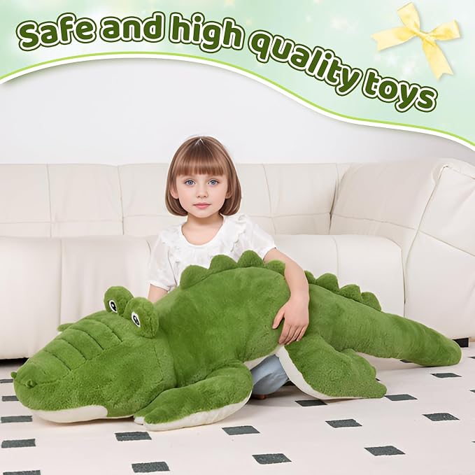 FFxiong 60 inch Green Giant Alligator Plush Stuffed Animal Toy 5 Feet Huge Big Soft Body Long Pillow Cute Extra Large Crocodile Plushies Gift for Kids Girl Boy Birthday Valentines Christmas