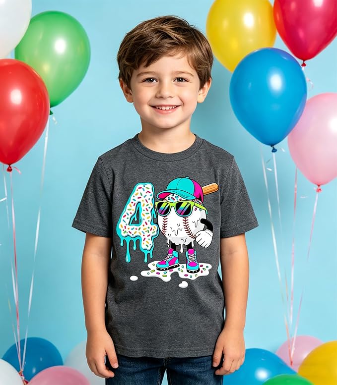 Lovekider 2-5 Years Birthday Boy Shirt Construction Party T-Shirts Excavator Cotton Short Sleeve Tee Dark Grey