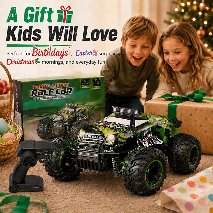 JoyRapt Remote Control RC Cars, 2.4GHz 1:18 2-Speed RC Car with LED Lights, 2WD Remote Control Truck Gifts for Beginner Boys Girls, Toy Car Birthday Christmas Easter Stuffer Gifts for Beginner Kids