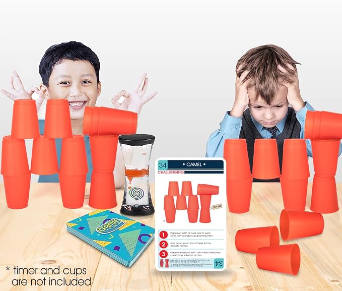 Gamie Challenge Cards for Stacking Cups Game - 40 Additional Cards With Instructions - 20 Medium and 20 High Difficulty for Next Level Fun - Cups Sold Separately
