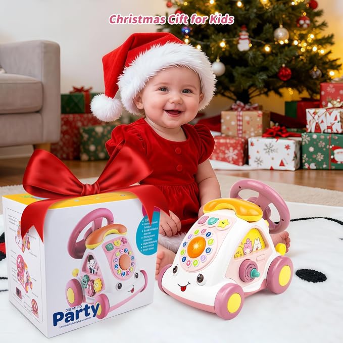 Love Mini Toddler Crawling Car Toy - Interactive Push Along Vehicle with Music & Lights, Early Learning Developmental Gift for Babies 6-12 Months